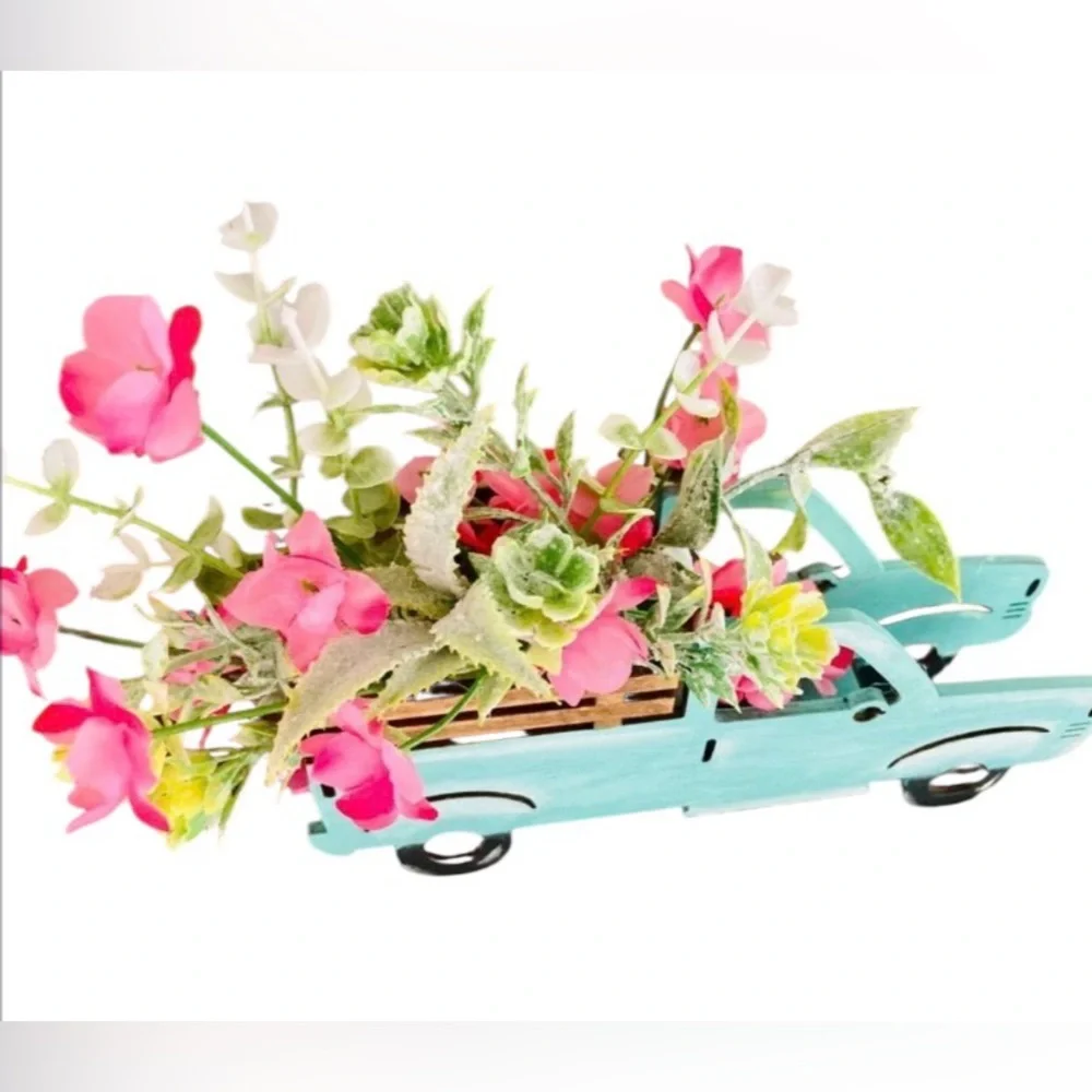 New! Artisan created wooden pickup truck with florals farmhouse flowers decor